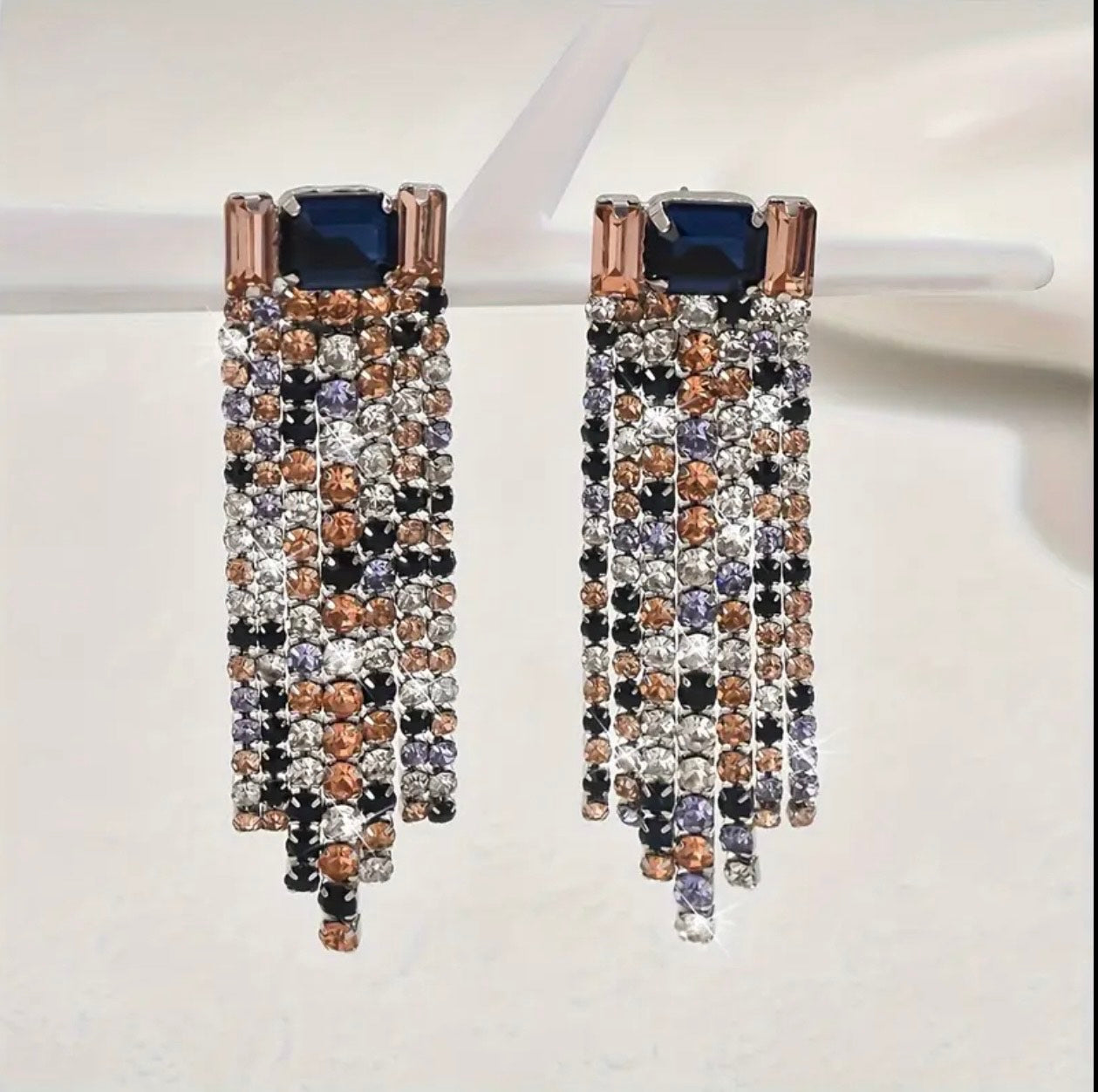 Blue Rhinestone Dangling Earrings