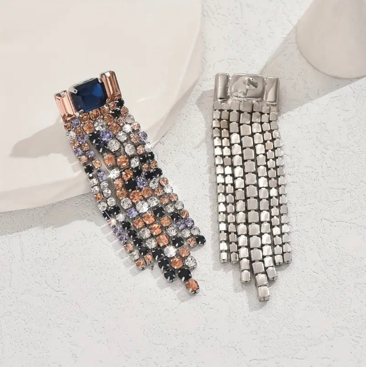 Blue Rhinestone Dangling Earrings