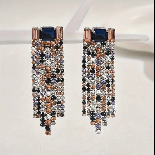 Blue Rhinestone Dangling Earrings