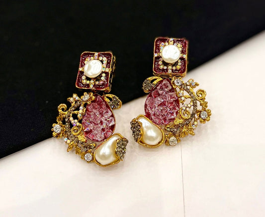 Fancy Crushed Stone Earrings